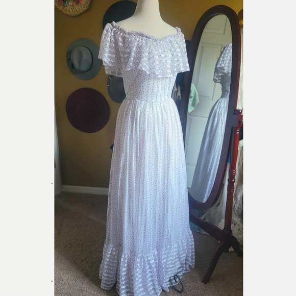 Vintage White and Purple Stripped Floral Maxi Dress - Picture 9 of 9